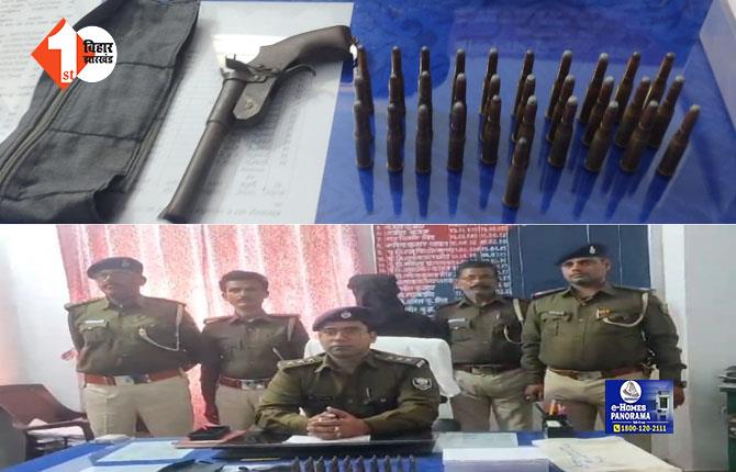 SAHARSA CRIME: पिता को पकड़ने गई पुलिस के हत्थे चढ़ गया बेटा, हथियार और कारतूस के साथ गिरफ्तार  