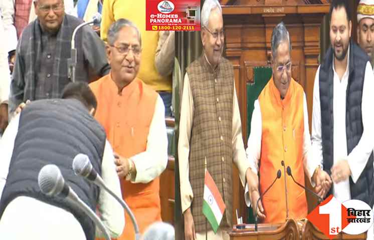 बिहार विधानसभा के अध्यक्ष बने नंदकिशोर यादव, तेजस्वी ने नए स्पीकर के पैर छुए