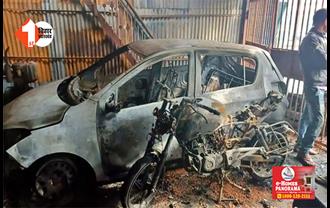 मोटर गैरेज दुकान में असामाजिक तत्वों ने लगाई आग, लाखों का नुकसान