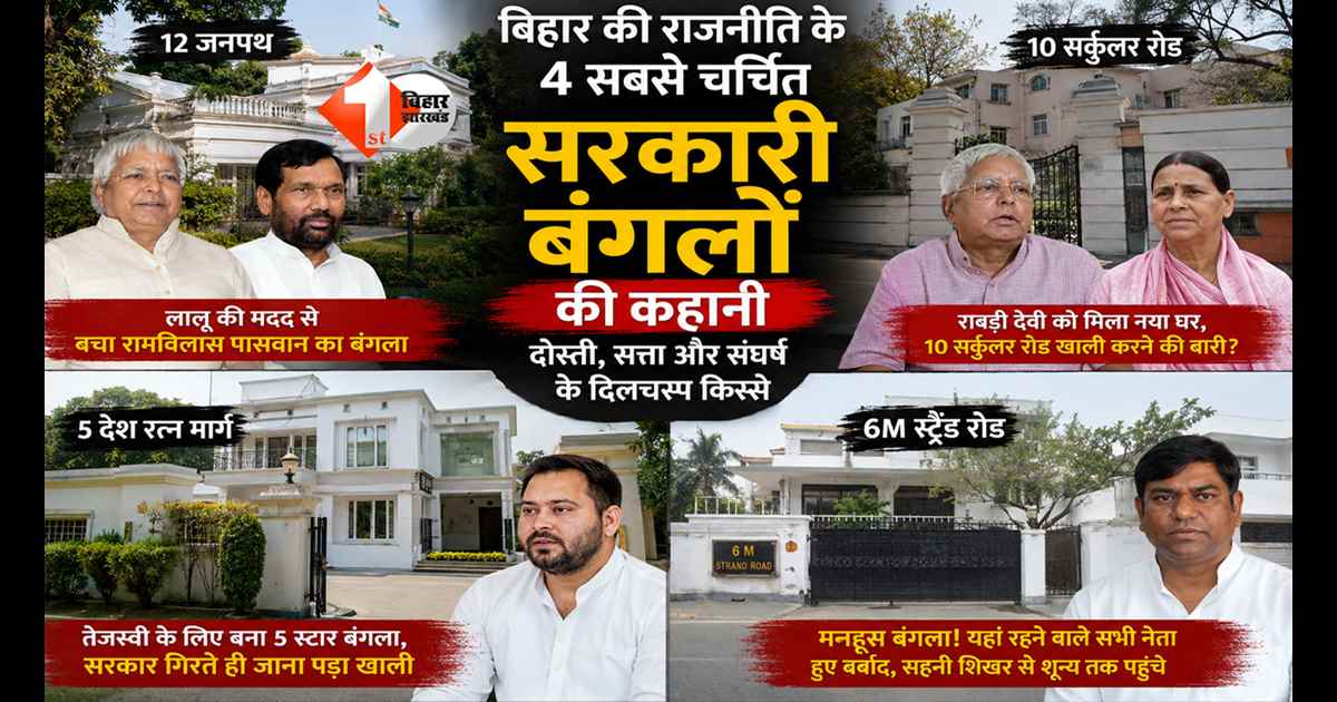  Bihar News : किसी ने दोस्ती निभाकर बचाया बंगला, कोई कोर्ट तक लड़ता रहा... बिहार के 4 सबसे चर्चित सरकारी बंगलों की कहानी