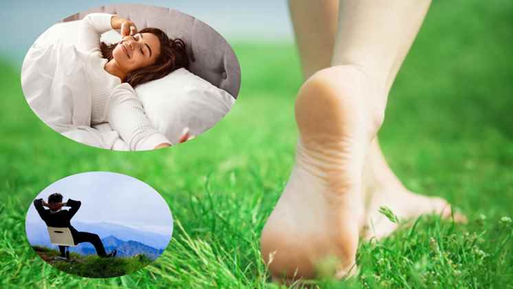 नंगे पांव घास पर चलना, घास पर चलने के फायदे, barefoot walking on grass, morning health tips, stress relief, immunity booster, heart health, natural healing, daily health routine  