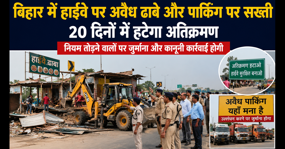 Bihar highway news: बिहार में हाईवे किनारे अवैध ढाबों और पार्किंग पर सख्ती, 20 दिन में हटेगा अतिक्रमण