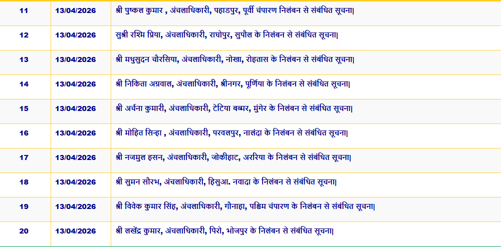 बिहार सरकार ने एक साथ 41 हड़ताली CO को किया सस्पेंड, सत्ता को खुली चुनौती दे रहे थे अंचलाधिकारी, लिस्ट देखें....