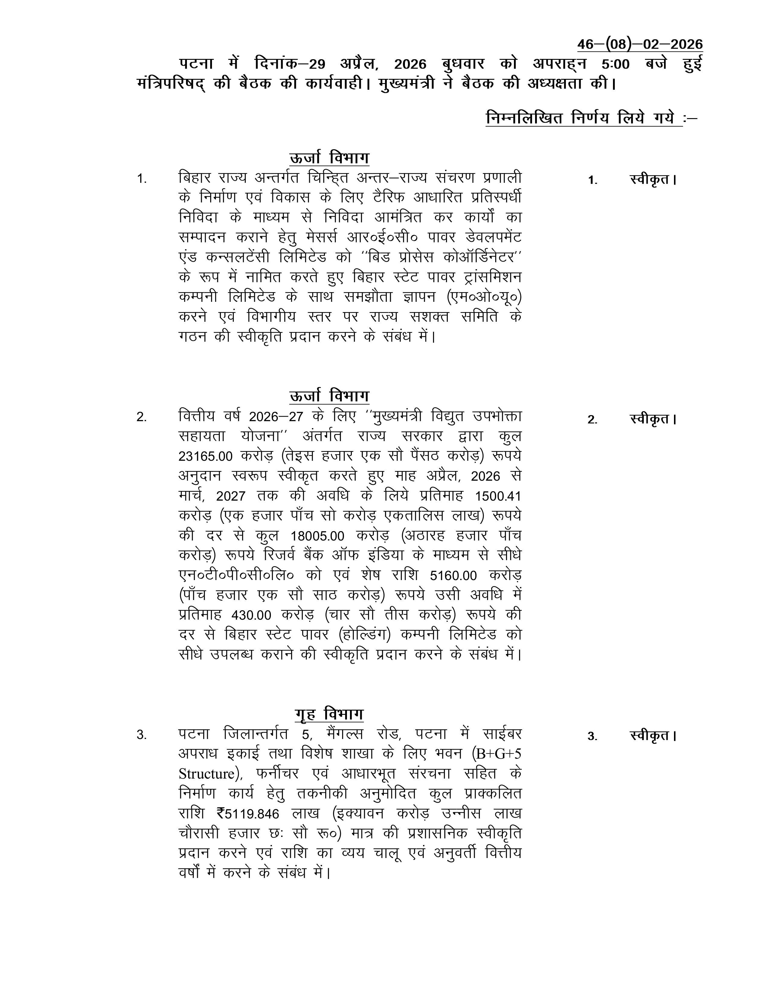 Bihar Cabinet Meeting:सम्राट कैबिनेट की बैठक खत्म, 63 एजेंडों पर लगी मुहर