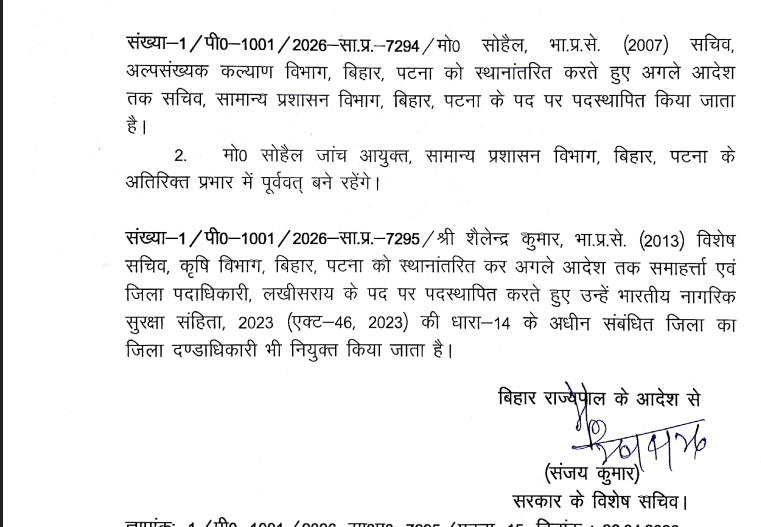 बिहार में 4 IAS अधिकारियों का तबादला, देखिये पूरी लिस्ट