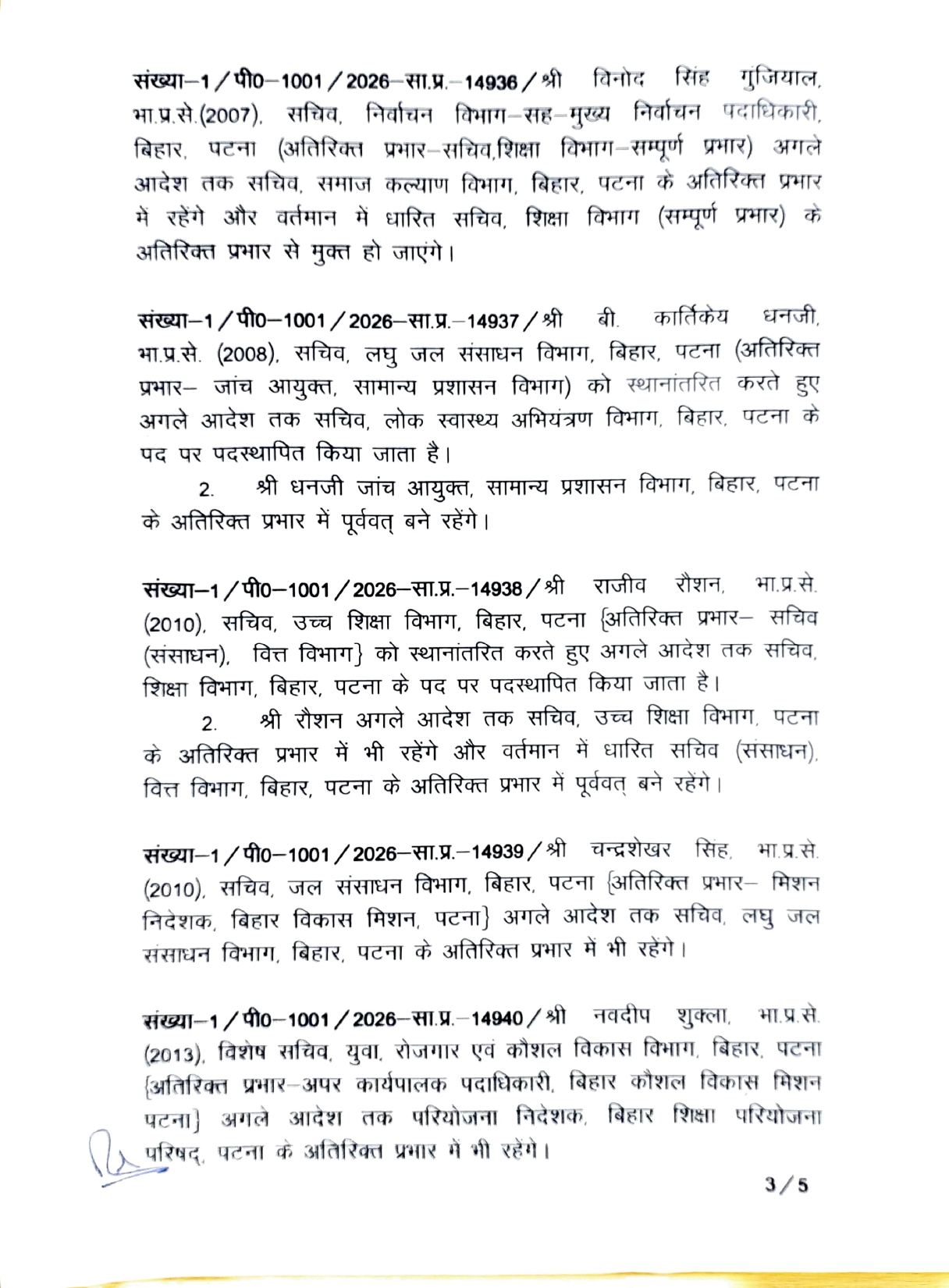 बिहार में एक दर्जन से अधिक सीनियर IAS अधिकारियों का तबादला, सरकार ने जारी किया आदेश; पूरी लिस्ट देखिए..