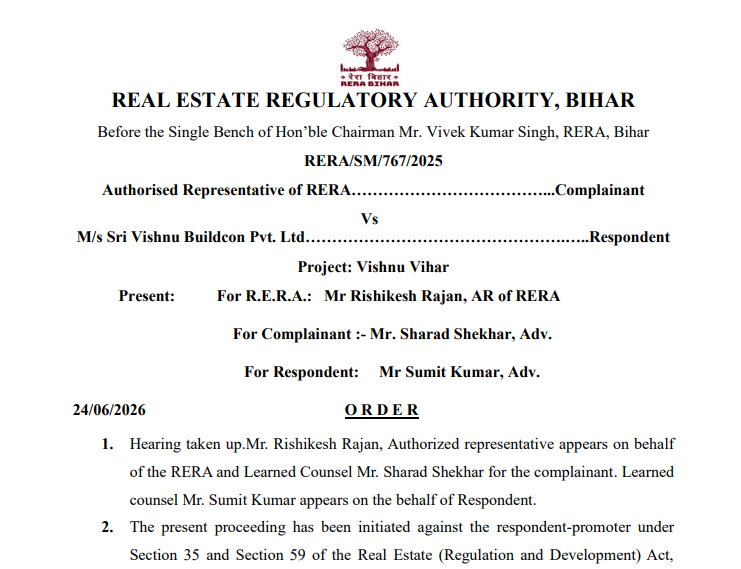 RERA का डंडा: बिहार के इस 'बिल्डर' पर 75 लाख का जुर्माना...ग्राहकों को दे रहा था धोखा, बिना निबंधन Vishnu Vihar का कर रहा था प्रचार-प्रसार...