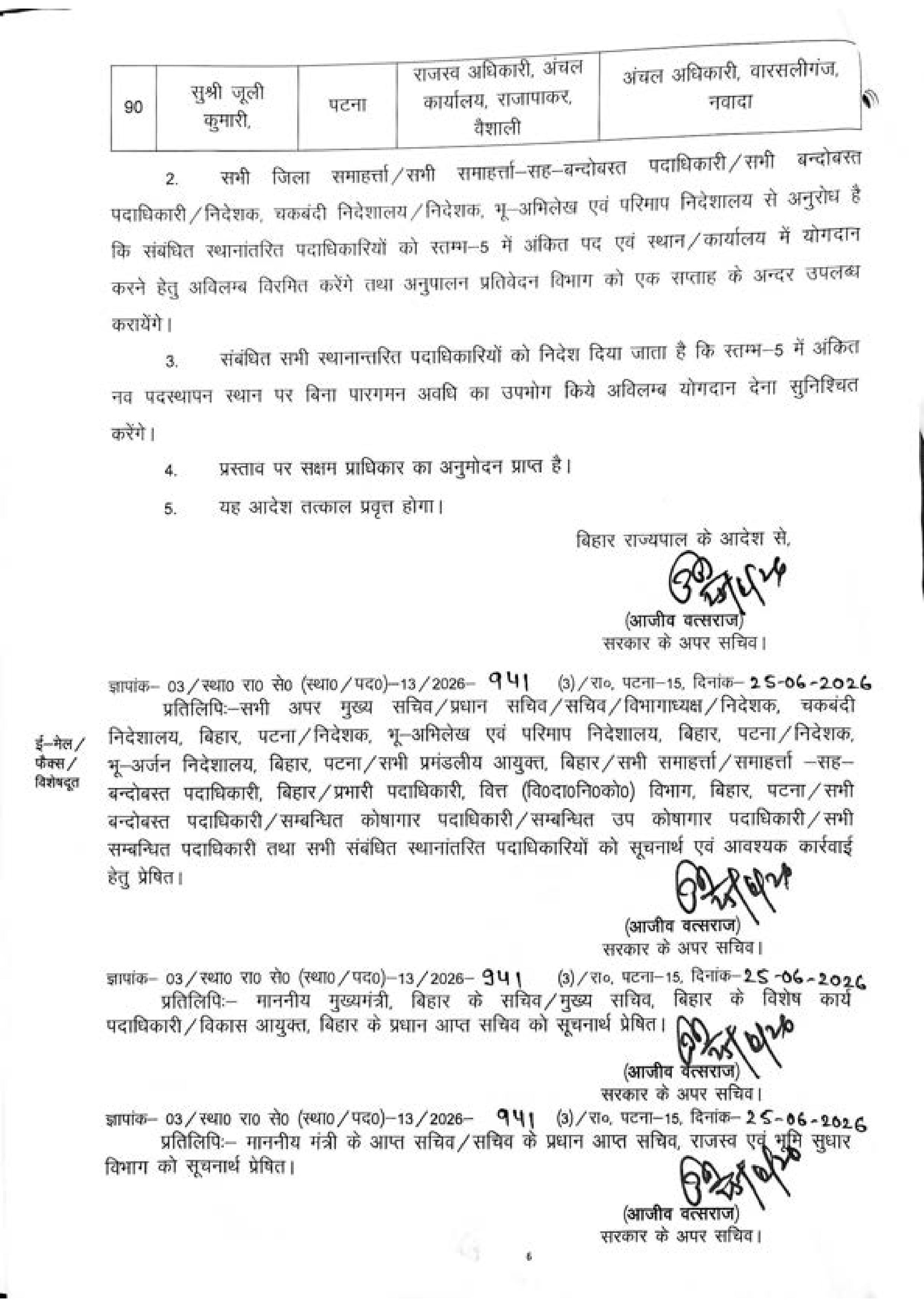 राजस्व एवं भूमि सुधार विभाग में बड़ा फेरबदल, 90 सीओ का ट्रांसफर, देखिये पूरी लिस्ट
