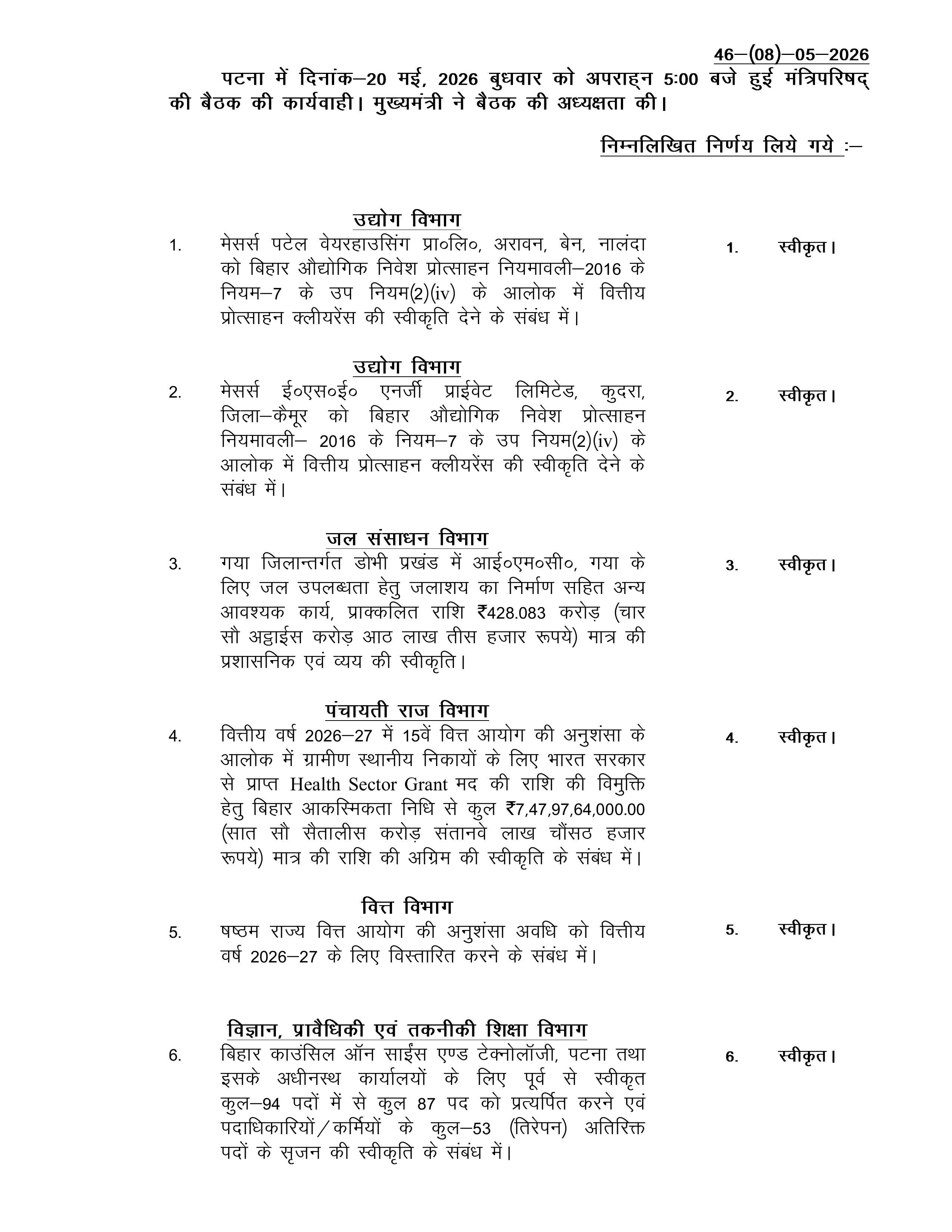 Bihar Cabinet Meeting:सम्राट कैबिनेट की बैठक खत्म, 13 एजेंडों पर लगी मुहर