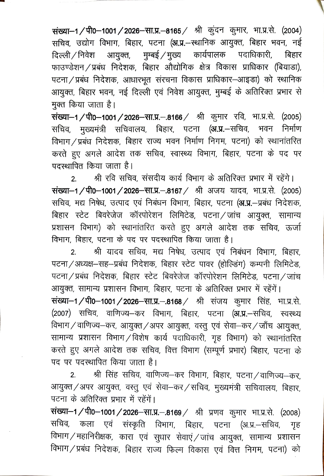 बिहार में बड़ा प्रशासनिक फेरबदल: सचिव स्तर के कई सीनियर IAS अधिकारियों का तबादला, कुछ को नई जिम्मेवारी; देखिए.. पूरी लिस्ट