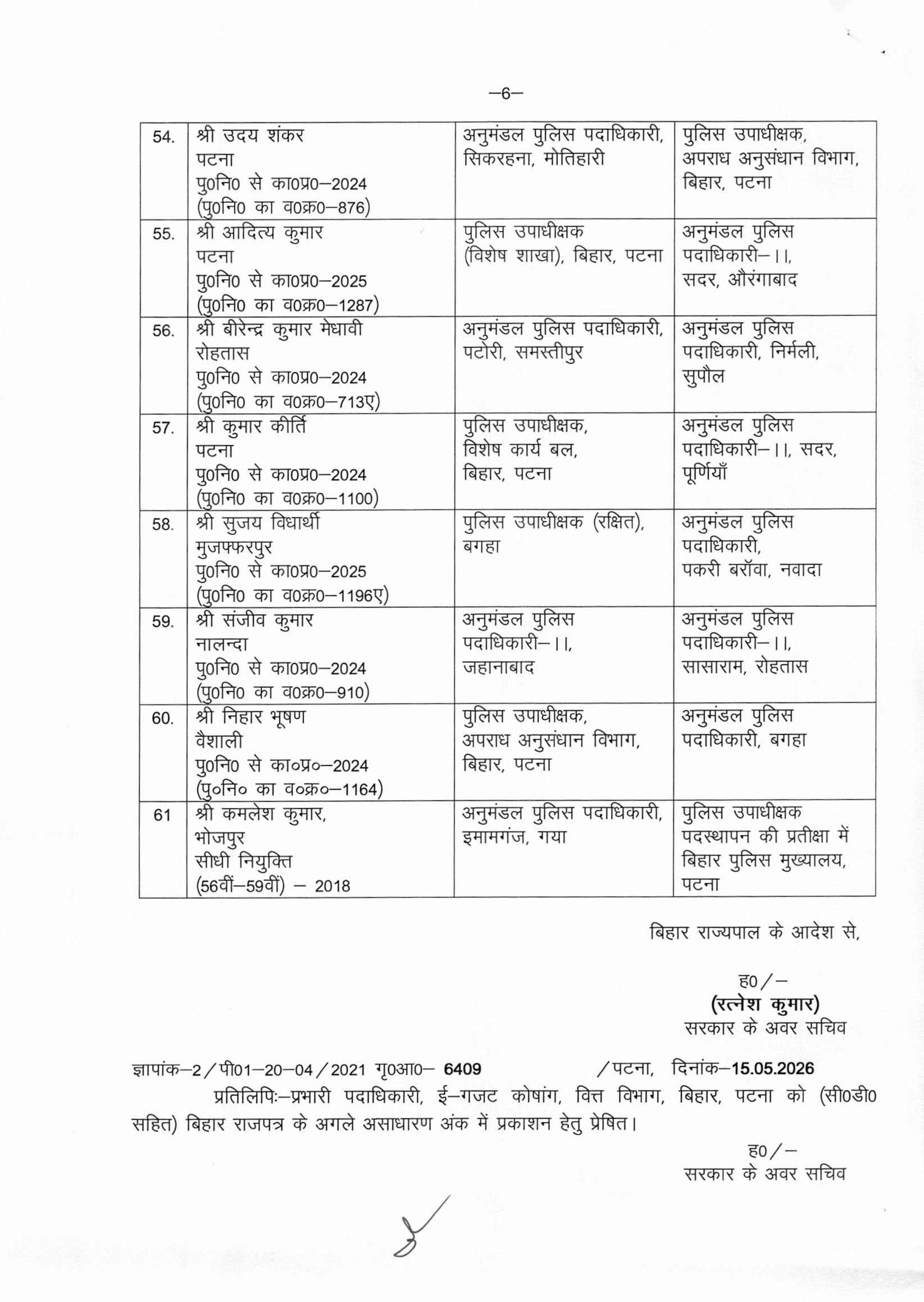 बिहार में पुलिस महकमे में बड़ा फेरबदल, बड़े पैमाने पर डीएसपी स्तर के अधिकारियों का तबादला, देखिये पूरी लिस्ट
