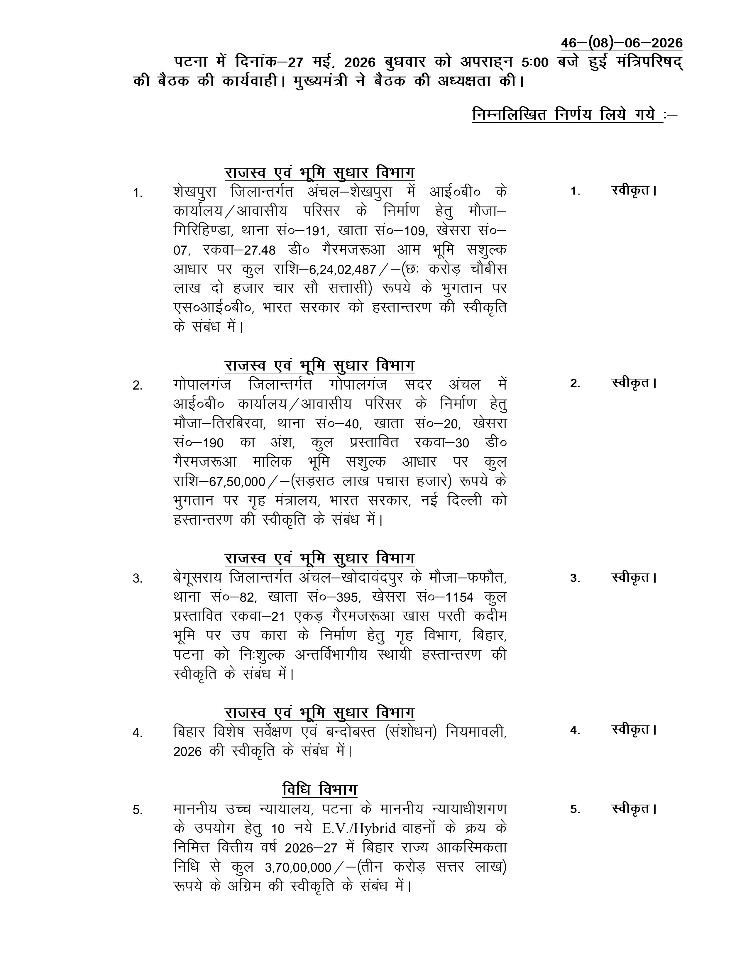 Bihar Cabinet Meeting:सम्राट कैबिनेट की बैठक खत्म, 27 एजेंडों पर लगी मुहर